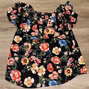 Cupio Black Floral Top with Multicolor Blooms